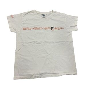 Crazy Shirts Sharka Tee Shirt Womens Large white Floral Short Sleeve Crop Casual